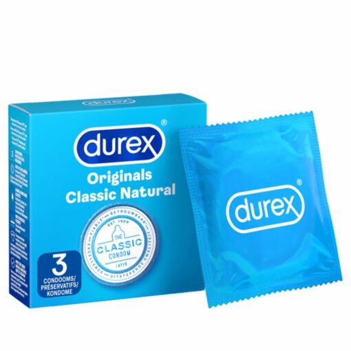 Durex Classic Natural (3 Kondome) Verpackung und Produkt